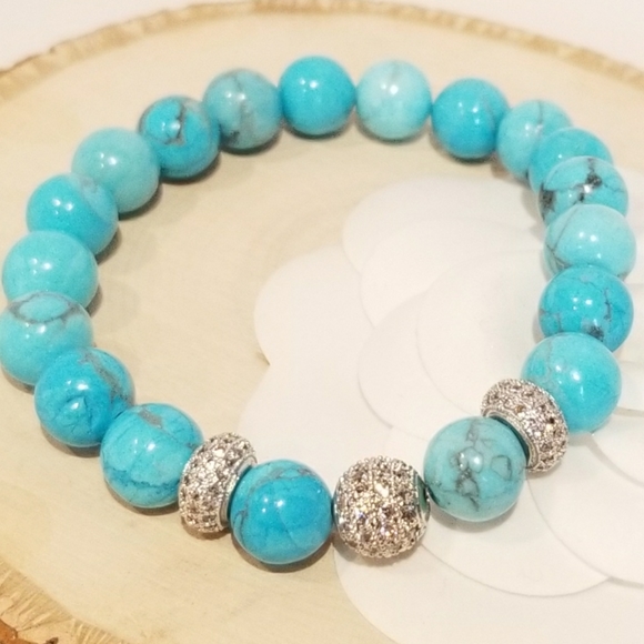 NEW Natural Stones Pave CZ Stretch Bracelet - Picture 4 of 6